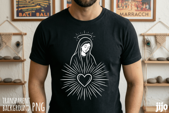 Christian Virgin Mary Heart PNG for T-Shirt Designs