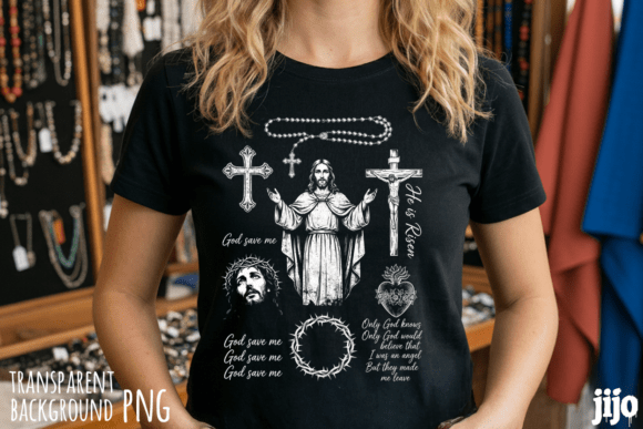 Jesus Cross Christian Rosary PNG T-Shirt Designs