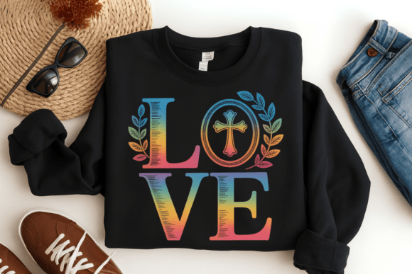 Love Cross PNG, Colorful Christian Love T-Shirt Designs