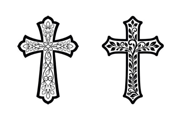 Ornate Floral Christian Cross T-Shirt Designs
