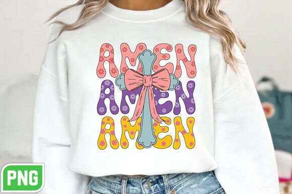 Retro Floral Amen Christian Easter PNG & T-Shirt Designs
